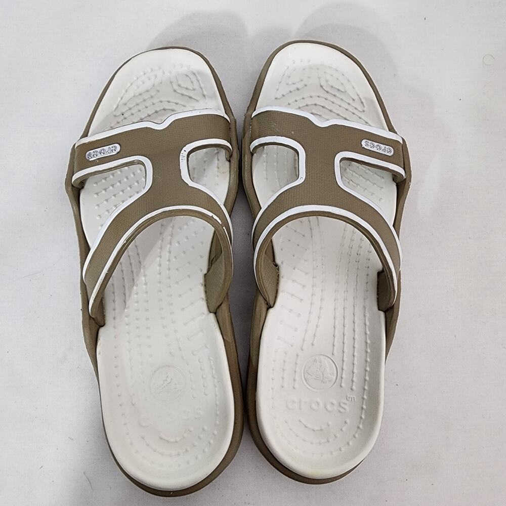 Crocs Women’s Cleo III T Strap Comfort Sandals Slip On Casual White Taupe Size 8 - Picture 5 of 12
